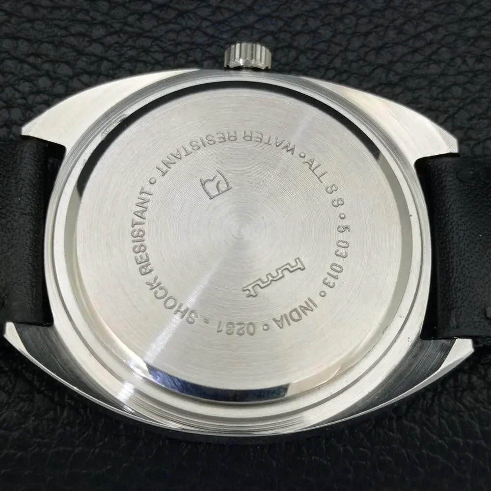 Vintage 1974 HMT Manual Wound Mens Silver Watch & Green accents